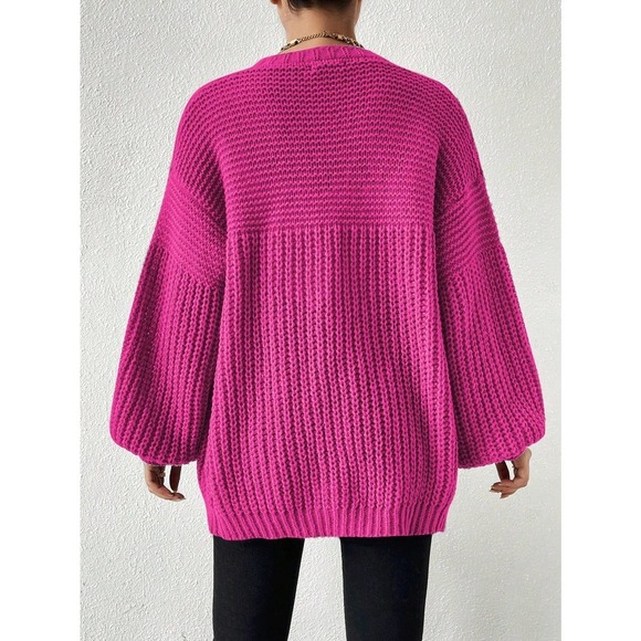 ribbed knit sweater Open Front oversized Cardigan - Picture 4 of 11